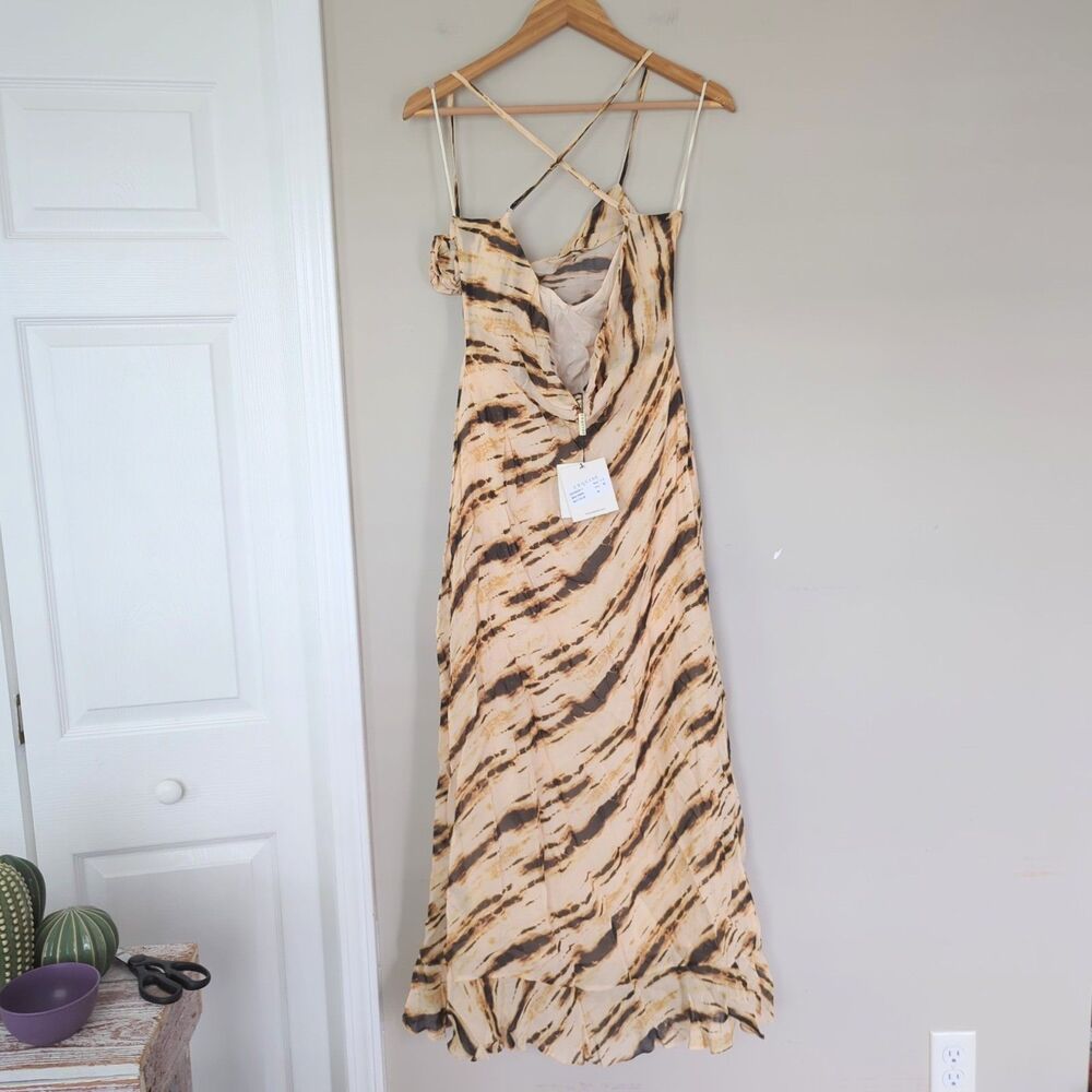 Exquise NWT Mira Chiffon Tan Brown Neutral Striped Maxi Dress Small - Picture 6 of 14